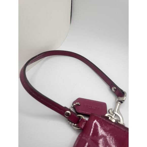 Coach Signature Merlot Red Embossed Patent Wallet Wristlet - Picture 3 of 6
